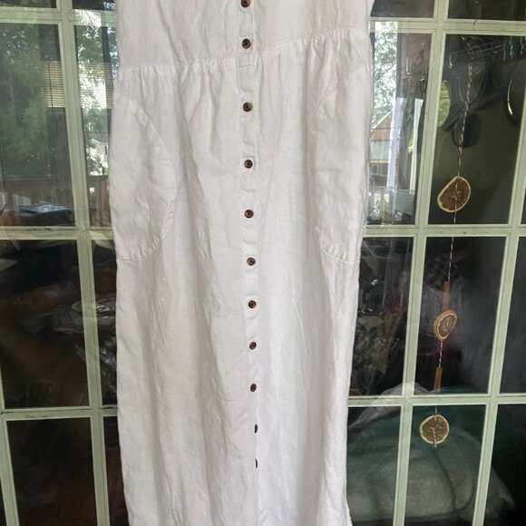 Lands' End White Linen Sweetheart Button Front Midi Dress Sz 6-8 Romantic Beachy - Picture 7 of 13